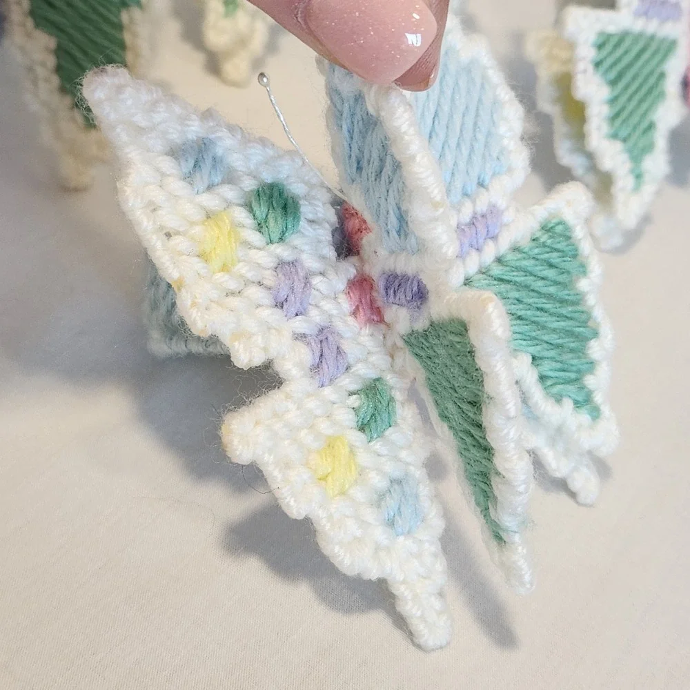 Handmade‎ Plastic Canvas Butterfly Napkin Rings Pastel Set of 4 Spring Easter